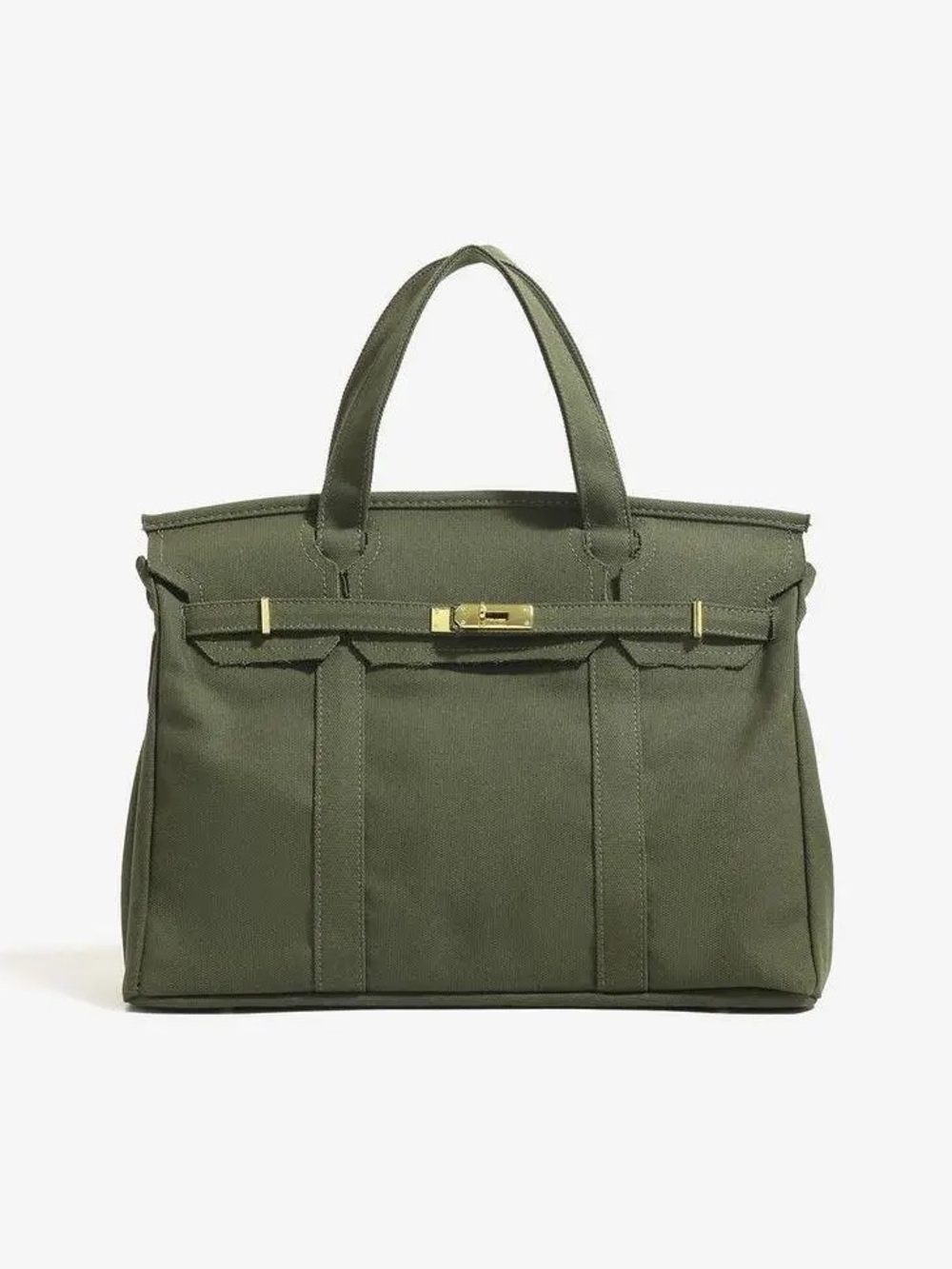 The BOATKIN Large Tote in Olive Green Canvas w/Gold hardware